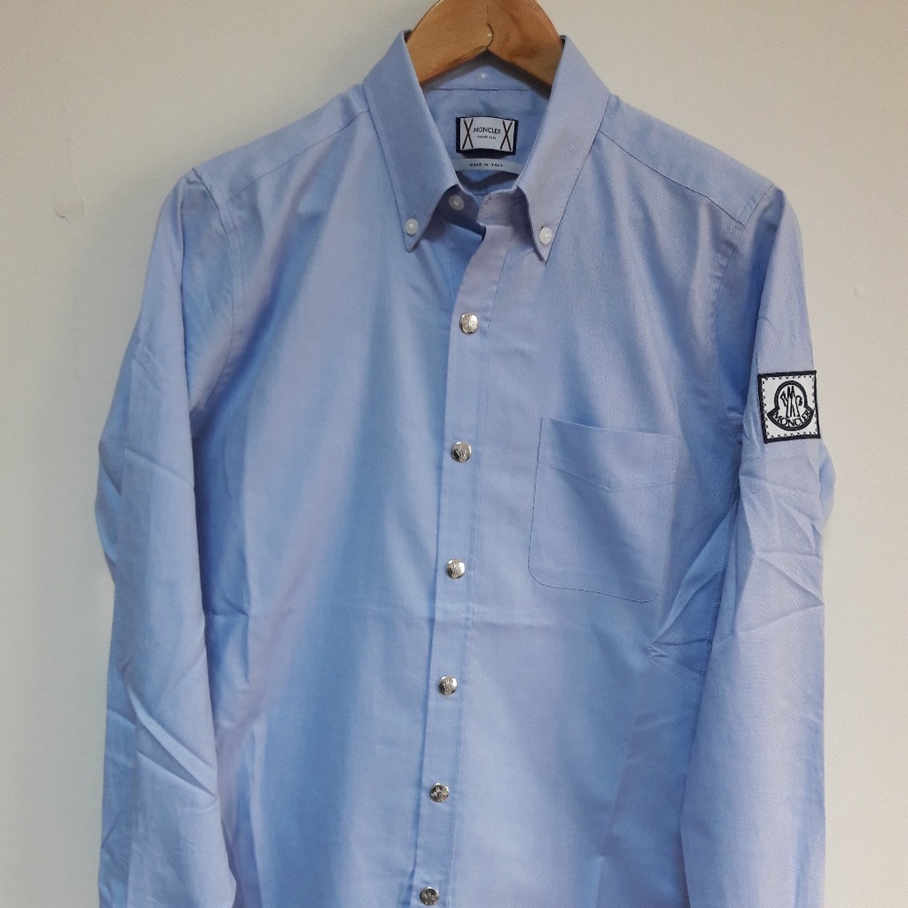 MONCLER MEN CASUAL COTTON SHIRT BLUE